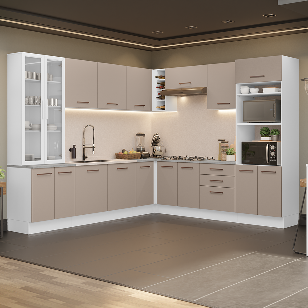 Armário de Cozinha Completa 549cm Branco/Crema Agata Madesa 01
