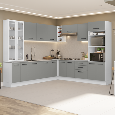 Armário de Cozinha Completa 549cm Branco/Cinza Agata Madesa 01