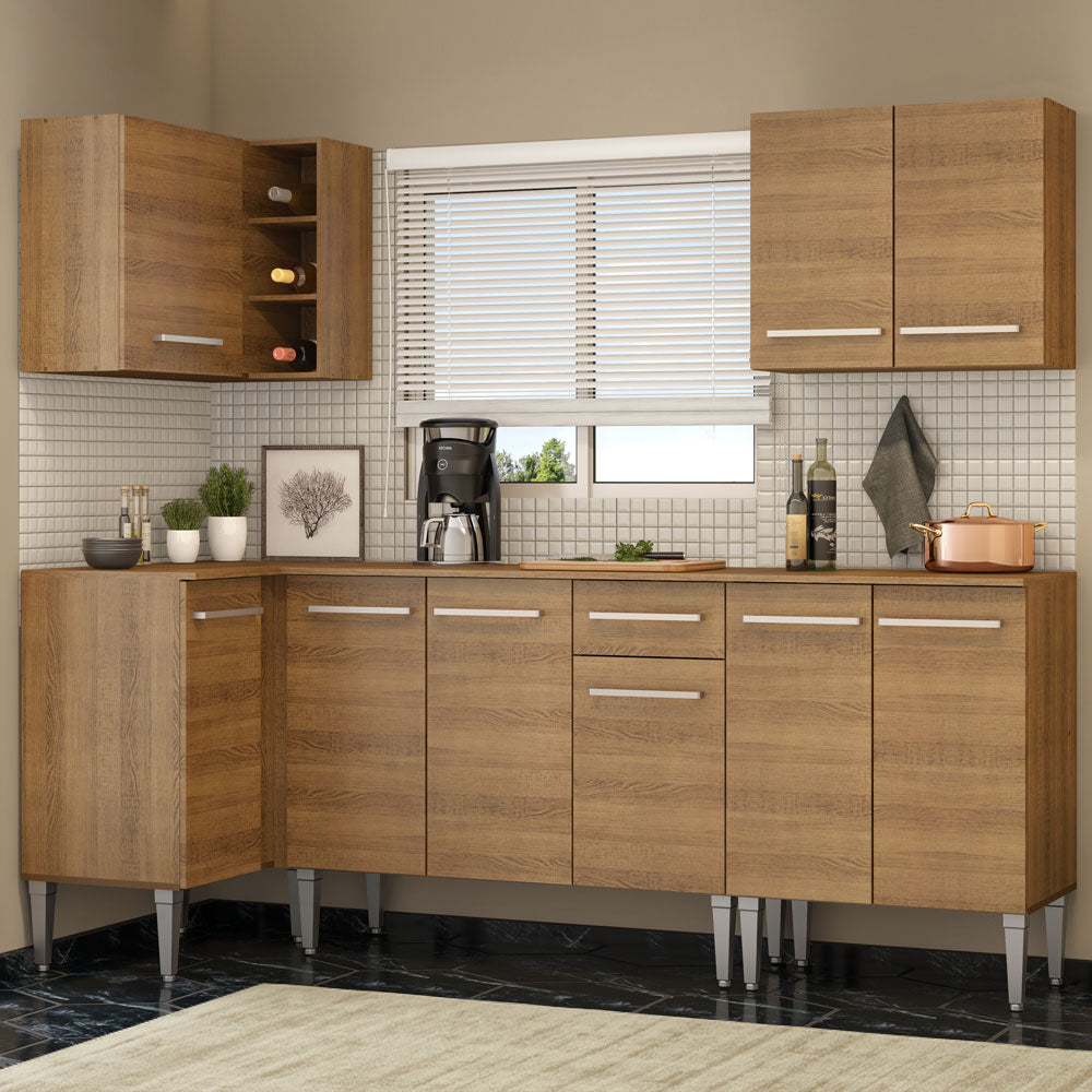 Armário de Cozinha Completa de Canto 293cm Rustic Emilly Open