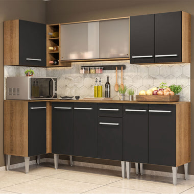 Armário de Cozinha Completa de Canto 293cm Rustic/Preto Emilly Point Madesa 03