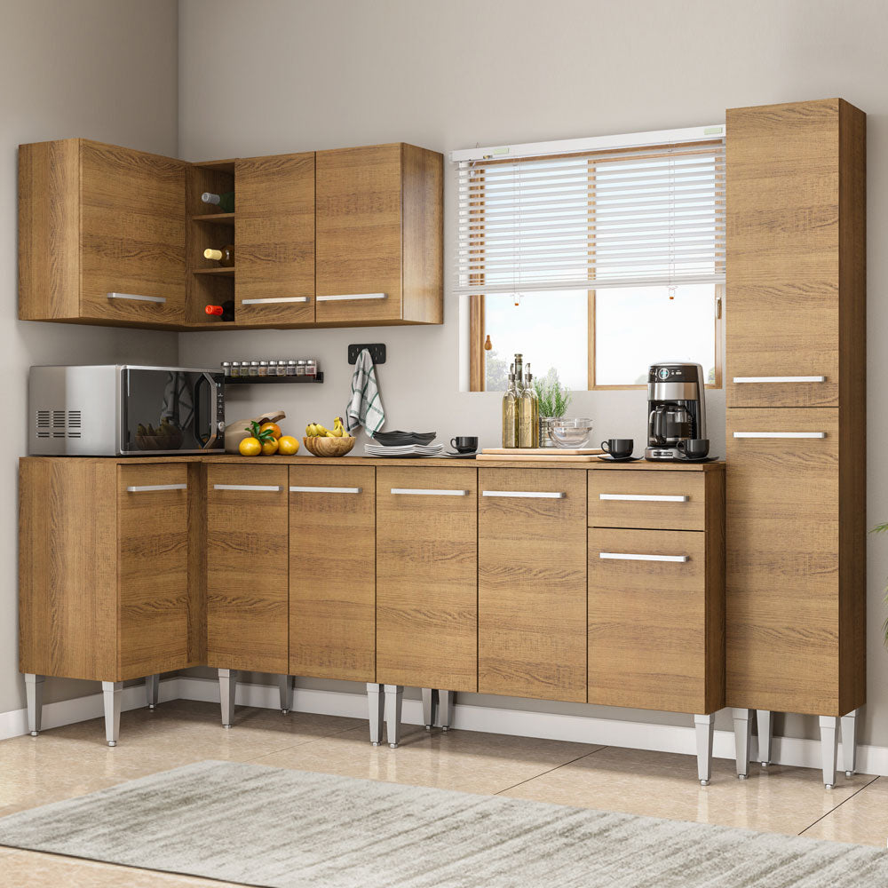 Armário de Cozinha Completa de Canto 325cm Rustic Emilly Water Madesa 02