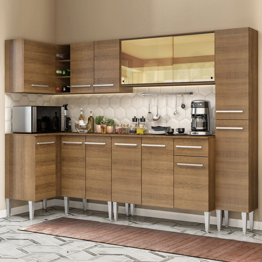 Armário de Cozinha Completa de Canto 325cm Rustic Emilly Wave Madesa 04