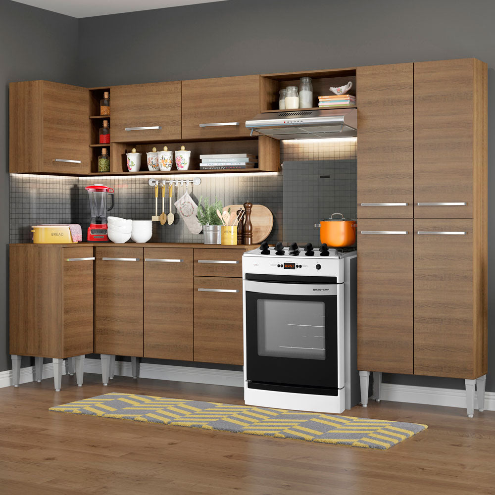 Armário de Cozinha Completa de Canto 353cm Rustic Emilly Sun Madesa 01