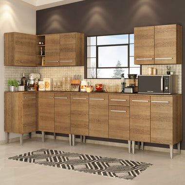 Armário de Cozinha Completa de Canto 357cm Rustic Emilly Rock Madesa 01