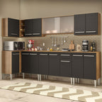 Armário de Cozinha Completa de Canto 357cm Rustic/Preto Emilly Jazz Madesa 02