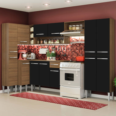 Armário de Cozinha Completa 385cm Rustic/Preto Emilly Love Madesa 01