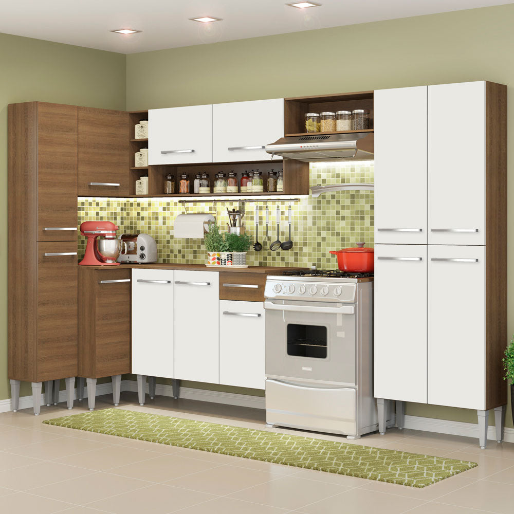 Armário de Cozinha Completa 385cm Rustic/Branco Emilly Love Madesa 01