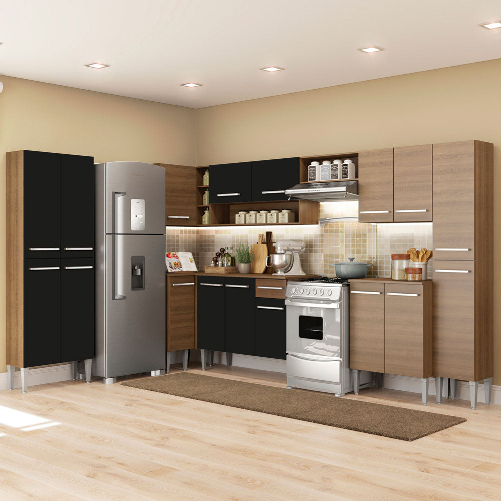 Armário de Cozinha Completa de Canto 513cm Rustic/Preto Emilly Live Madesa 01