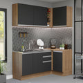 Armário de Cozinha Compacta de Canto 269cm Rustic/Preto Glamy Madesa 01