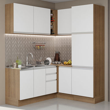 Armário de Cozinha Completa de Canto 329cm Rustic Branco Glamy Madesa 01