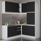 Armário de Cozinha Completa de Canto 329cm Branco Preto Glamy Madesa 01