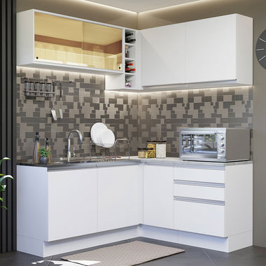 Armário de Cozinha Completa de Canto 329cm Branco Glamy Madesa 02