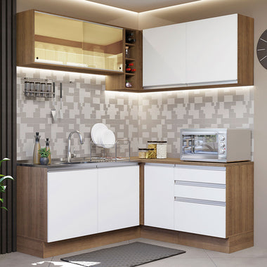 Armário de Cozinha Completa de Canto 329cm Rustic Branco Glamy Madesa 02