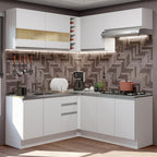 Armário de Cozinha Completa de Canto 349cm Branco Glamy Madesa 01