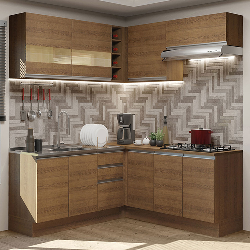 Armário de Cozinha Completa de Canto 349cm Rustic Glamy Madesa 01