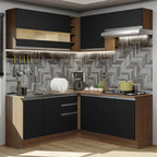 Armário de Cozinha Completa de Canto 349cm Rustic/Preto Glamy Madesa 01