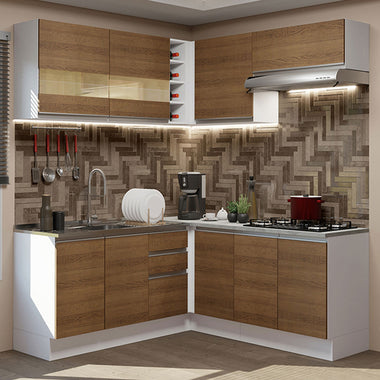 Armário de Cozinha Completa de Canto 349cm Branco/Rustic Glamy Madesa 01