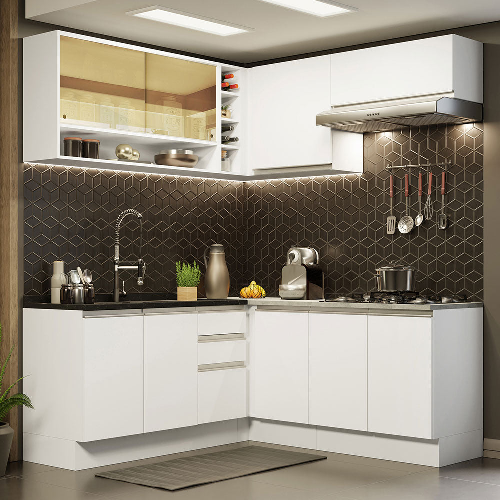Armário de Cozinha Completa de Canto 349cm Branco Glamy Madesa 02