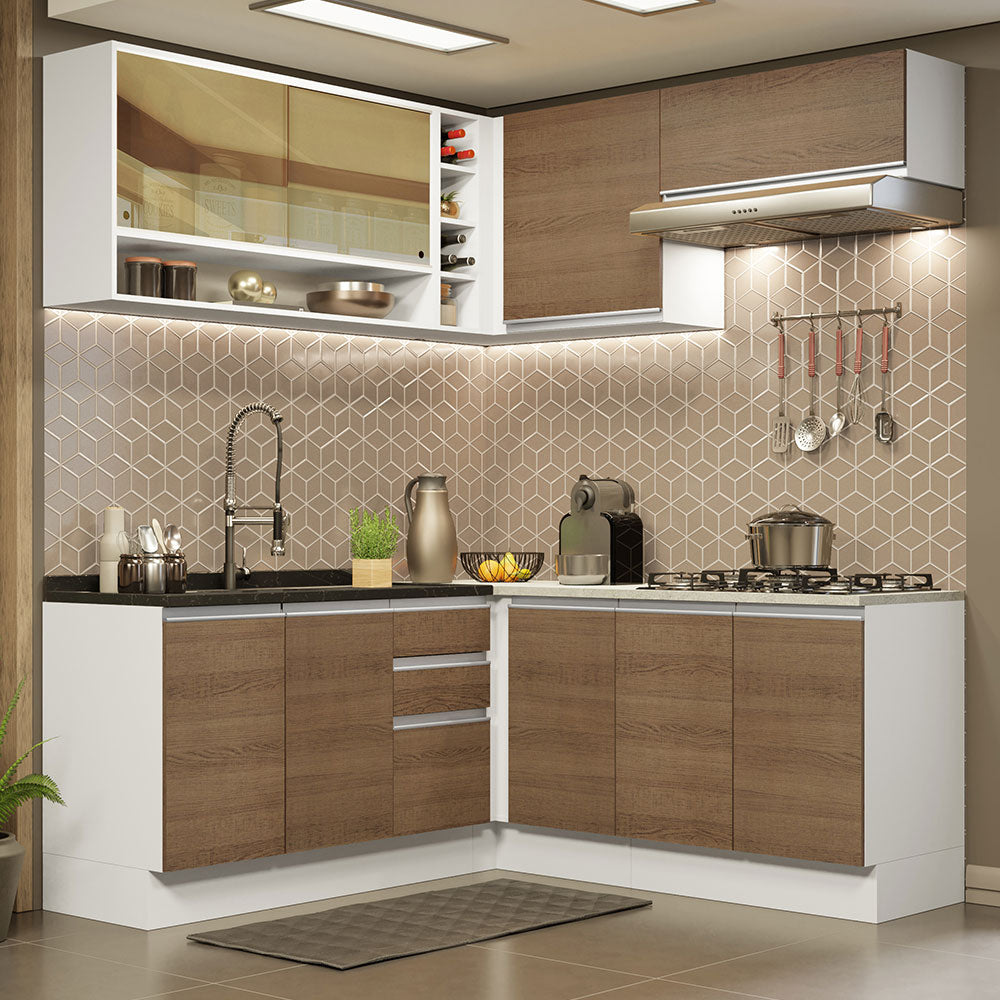 Armário de Cozinha Completa de Canto 349cm Branco Rustic Glamy Madesa 02