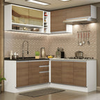 Armário de Cozinha Completa de Canto 349cm Branco Rustic Glamy Madesa 02