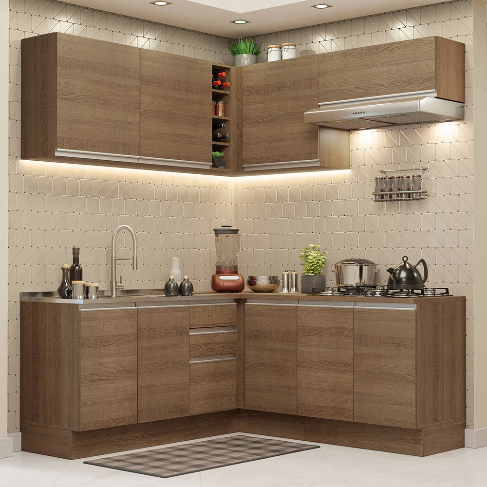 Armário de Cozinha Completa de Canto 349cm Rustic Glamy Madesa 03