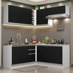 Armário de Cozinha Completa de Canto 349cm Branco Preto Glamy Madesa 03