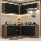 Armário de Cozinha Completa de Canto 349cm Rustic Preto Glamy Madesa 03