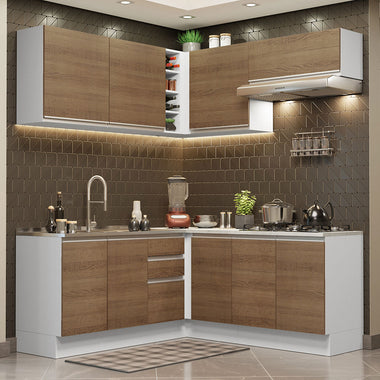 Armário de Cozinha Completa de Canto 349cm Branco Rustic Glamy Madesa 03