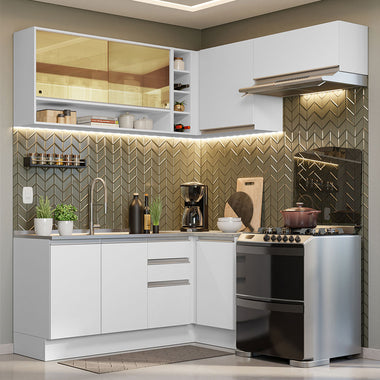 Armário de Cozinha Completa de Canto 349cm Branco Glamy Madesa 06