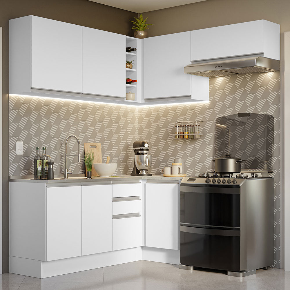 Armário de Cozinha Completa de Canto 349cm Branco Glamy Madesa 07
