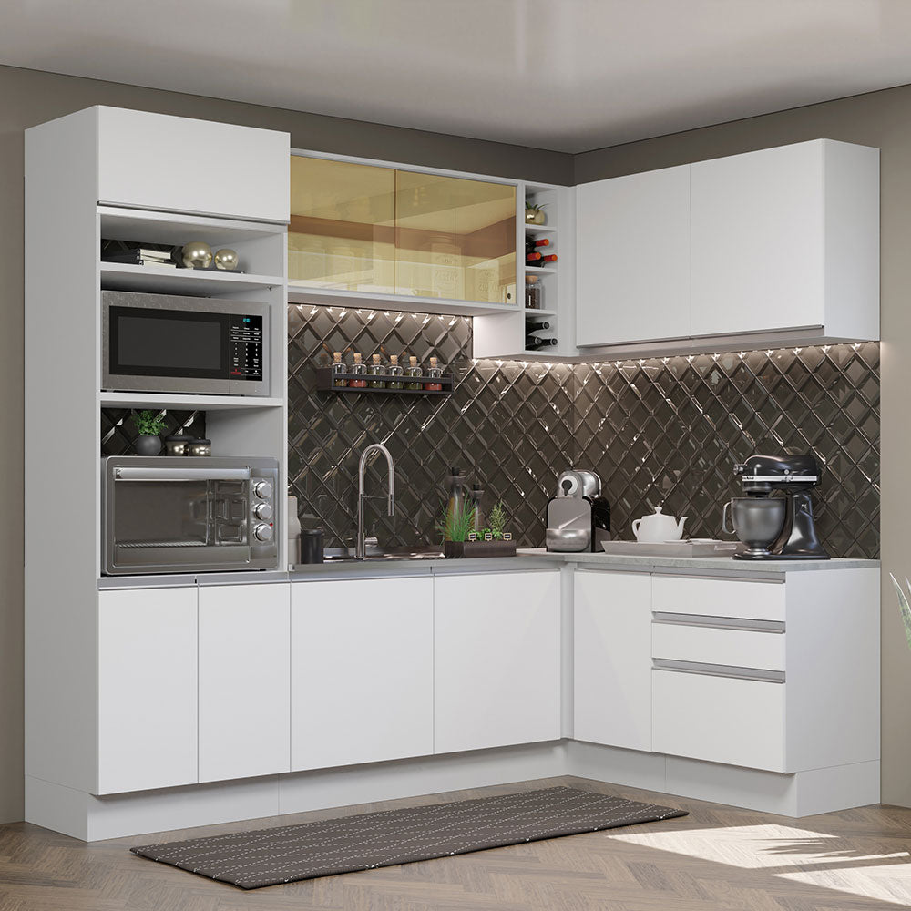 Armário de Cozinha Completa de Canto 399cm Branco Glamy Madesa 02