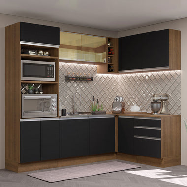 Armário de Cozinha Completa de Canto 399cm Rustic Preto Glamy Madesa 02