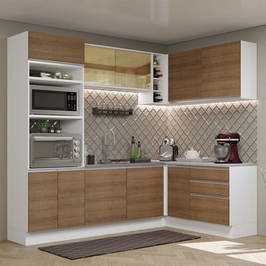 Armário de Cozinha Completa de Canto 399cm Branco Rustic Glamy Madesa 02