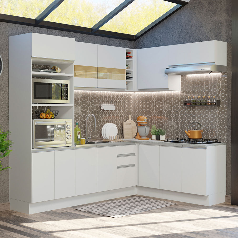 Armário de Cozinha Completa de Canto 419cm Branco Glamy Madesa 01