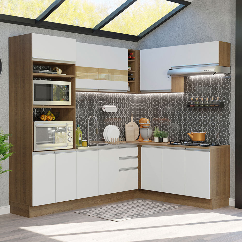 Armário de Cozinha Completa de Canto 419cm Rustic/Branco Glamy Madesa 01