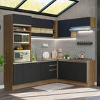 Armário de Cozinha Completa de Canto 419cm Rustic/Preto Glamy Madesa 01