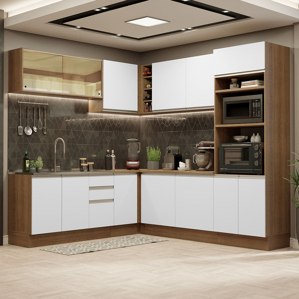 Armário de Cozinha Completa de Canto 459cm Rustic Branco Glamy Madesa 01