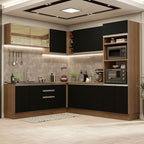 Armário de Cozinha Completa de Canto 459cm Rustic Preto Glamy Madesa 01