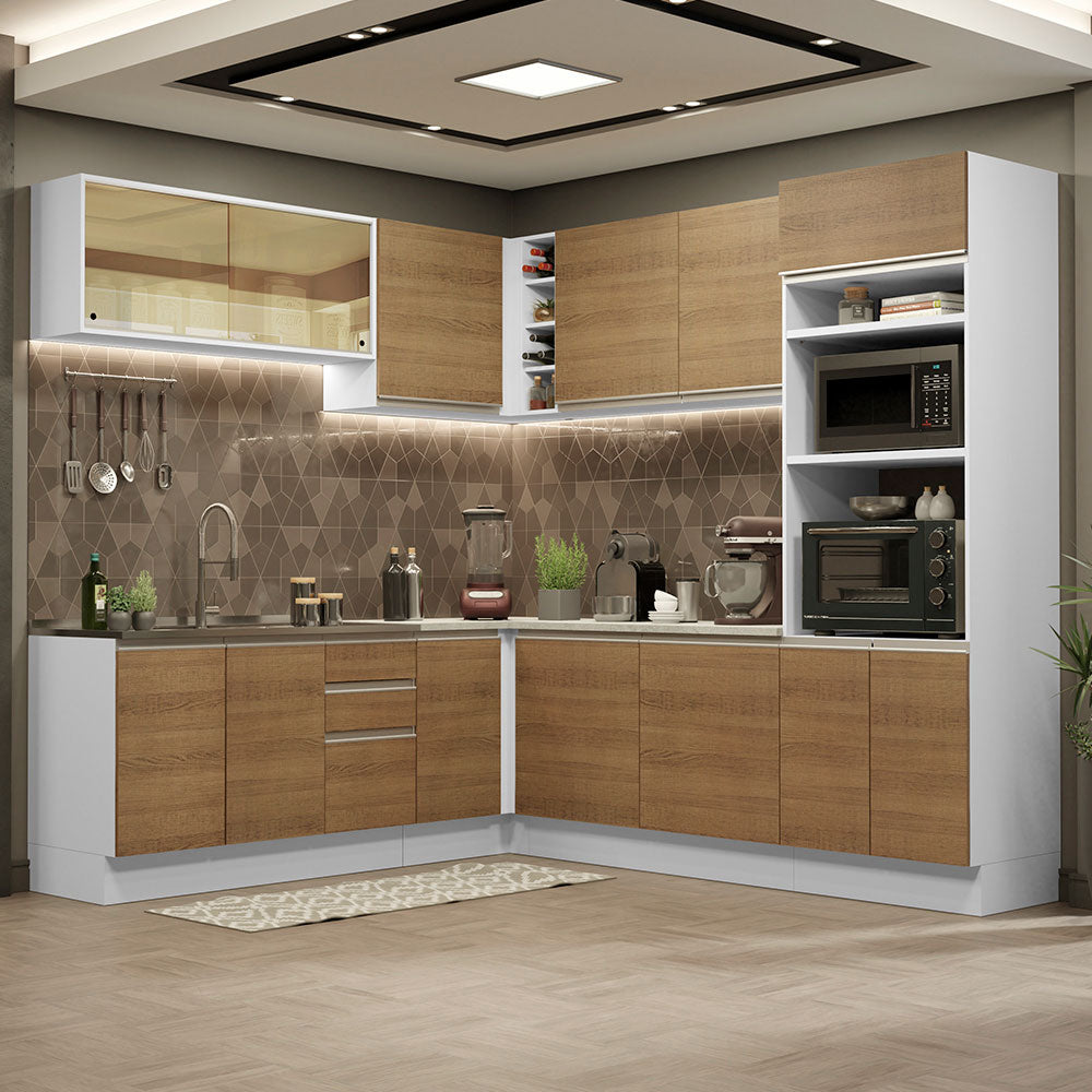 Armário de Cozinha Completa de Canto 459cm Branco Rustic Glamy Madesa 01