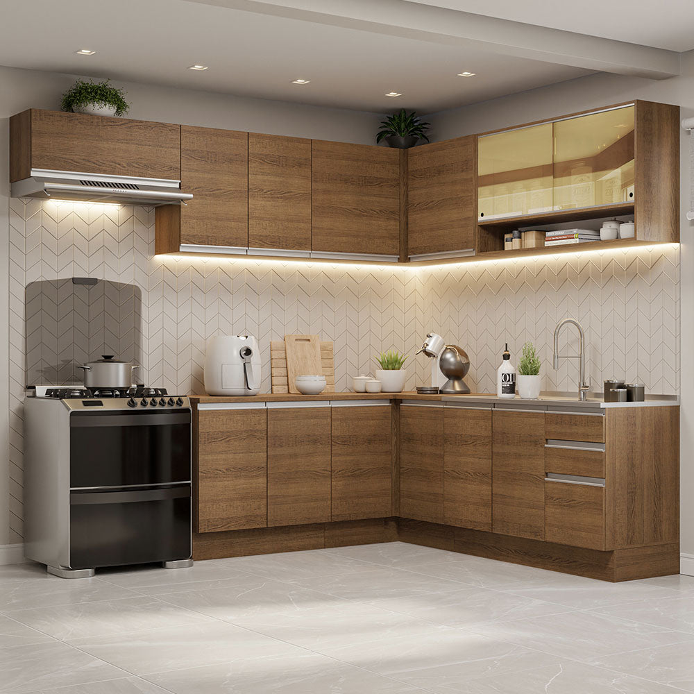 Armário de Cozinha Completa de Canto 469cm Rustic Glamy Madesa 01