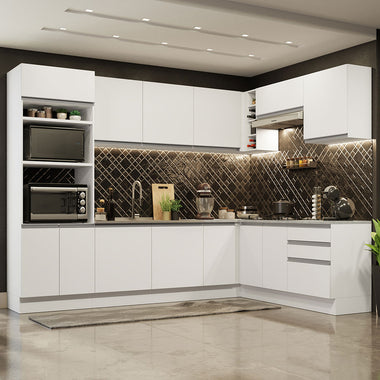 Armário de Cozinha Completa de Canto 479cm Branco Glamy Madesa 01