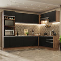 Armário de Cozinha Completa de Canto 479cm Rustic Preto Glamy Madesa 01