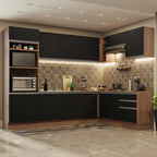 Armário de Cozinha Completa de Canto 479cm Rustic Preto Glamy Madesa 01