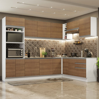 Armário de Cozinha Completa de Canto 479cm Branco Rustic Glamy Madesa 01