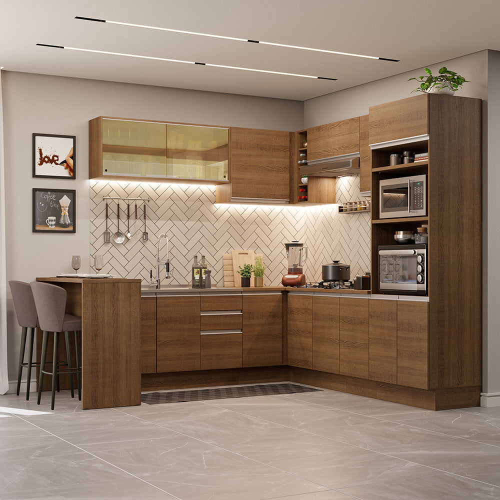 Armário de Cozinha Completa de Canto 504cm Rustic Glamy Madesa 01