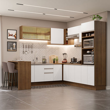 Armário de Cozinha Completa de Canto 504cm Rustic/Branco Glamy Madesa 01