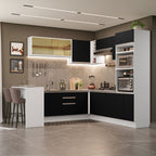 Armário de Cozinha Completa de Canto 504cm Branco/Preto Glamy Madesa 01