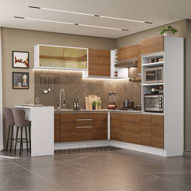 Armário de Cozinha Completa de Canto 504cm Branco/Rustic Glamy Madesa 01