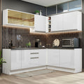 Armário de Cozinha Completa de Canto 100% MDF 389cm Frentes Branco Brilho Acordes Madesa 02