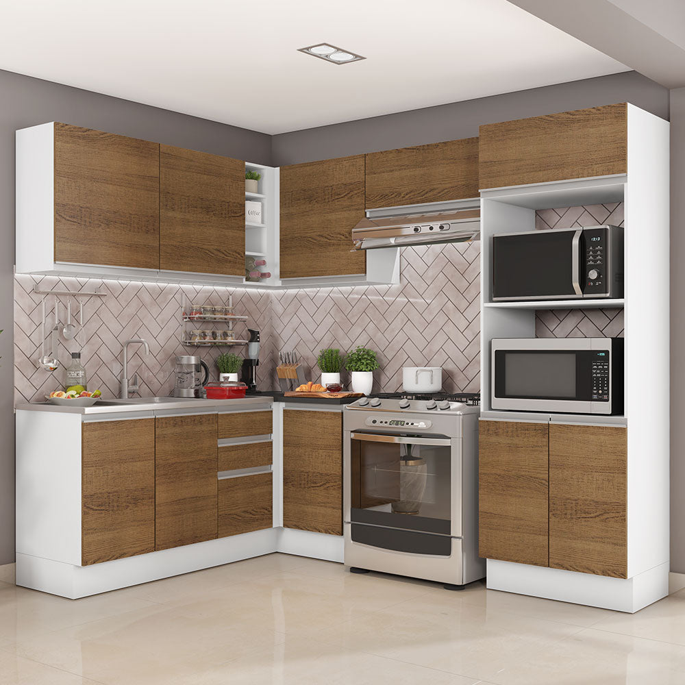 Armário de Cozinha Completa de Canto 100% MDF 419cm Rustic/Branco Acordes Madesa 01